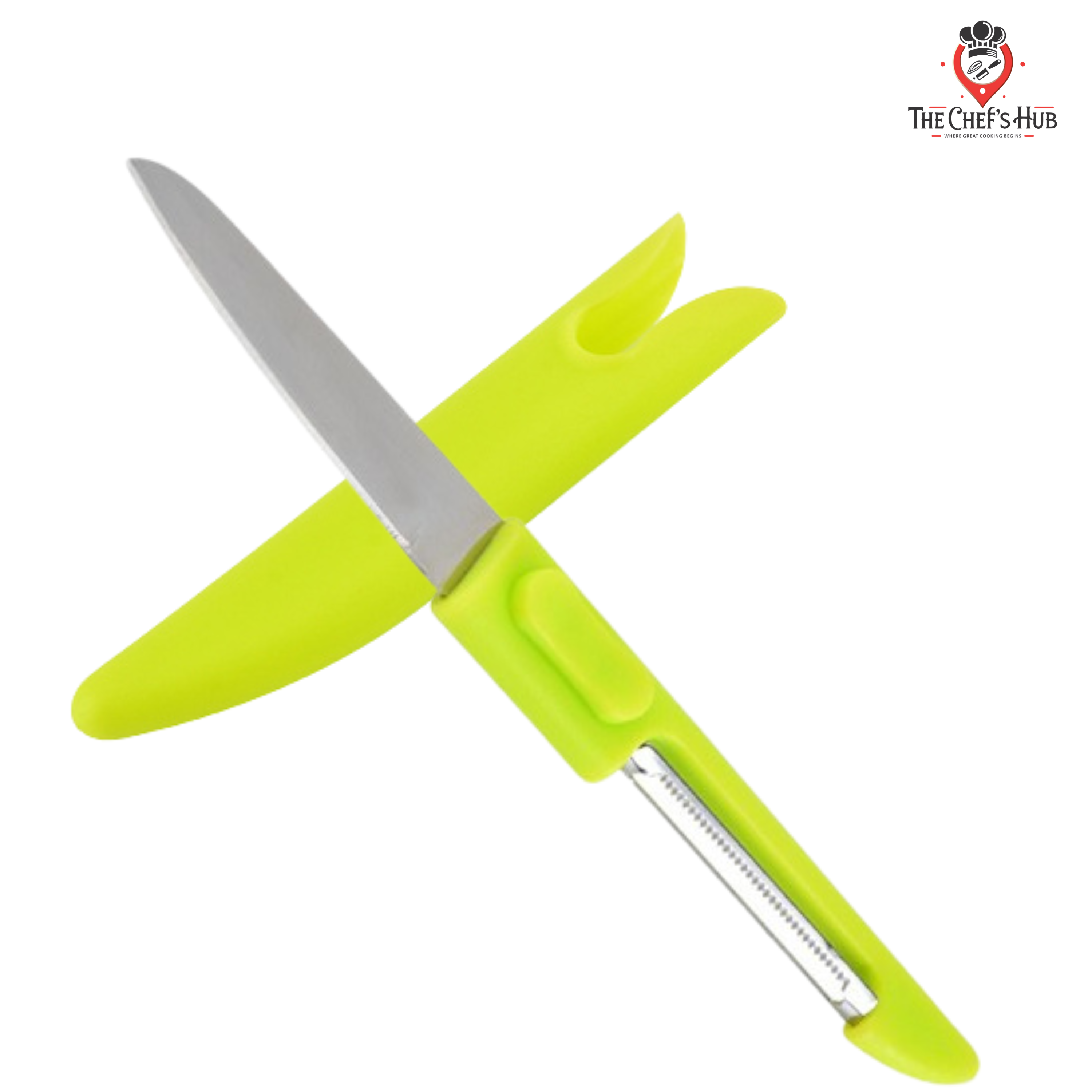 Multi-Purpose Stainless Steel 2-in-1 Vegetable Peeler & Paring Knife Set (With Safety Cover)