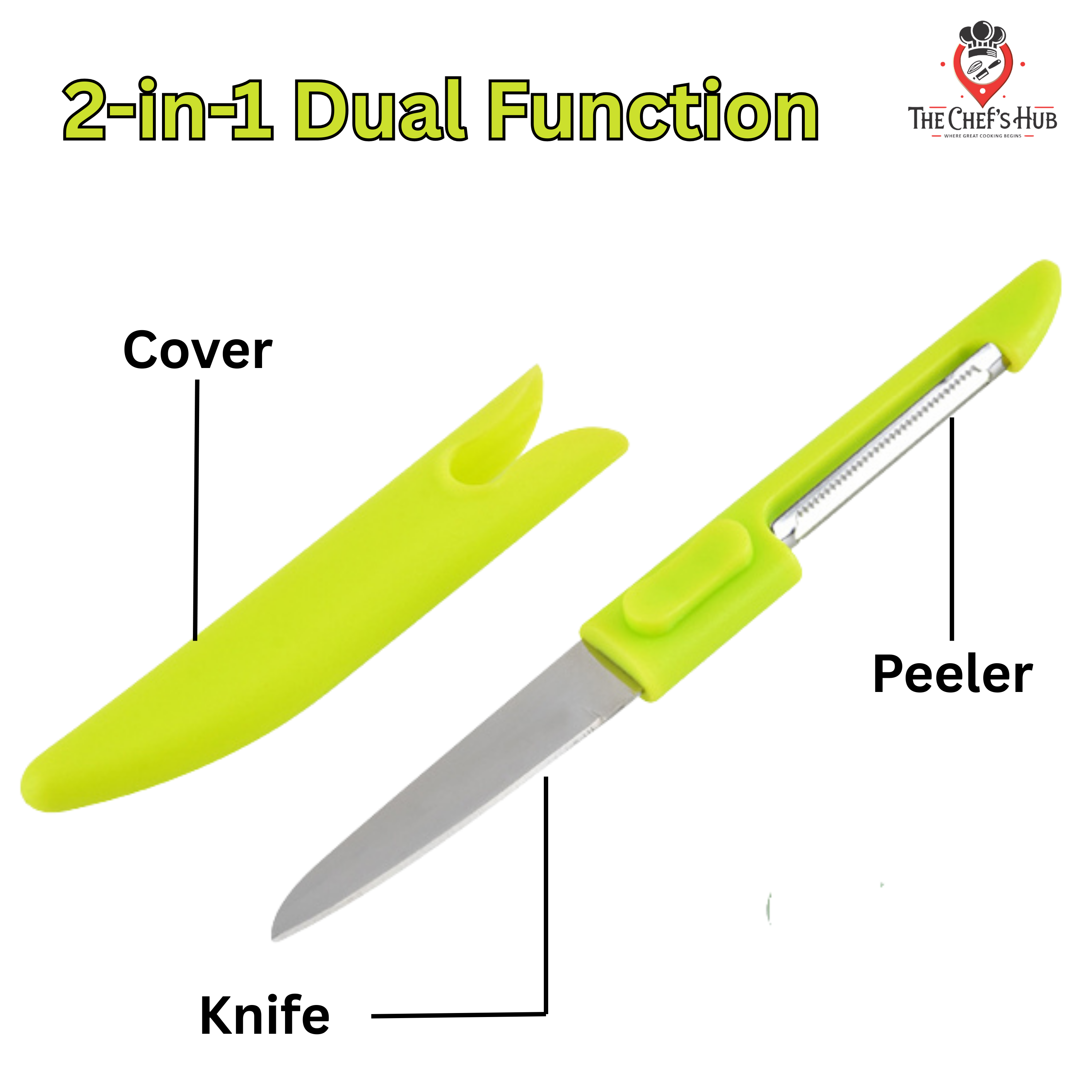 Multi-Purpose Stainless Steel 2-in-1 Vegetable Peeler & Paring Knife Set (With Safety Cover)