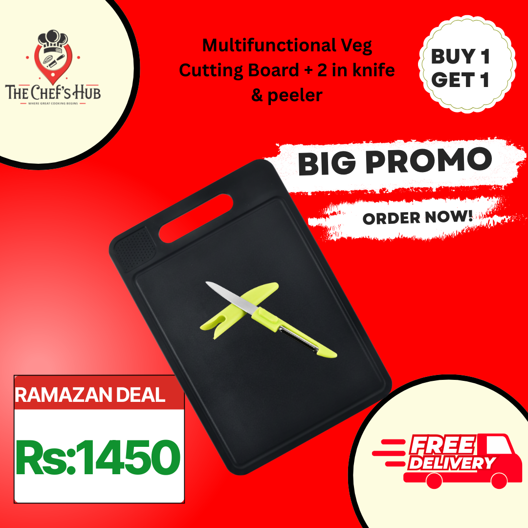 Buy Premium Black Multifunctional Cutting Board and Get 2 in 1 Knife & Peeler Free